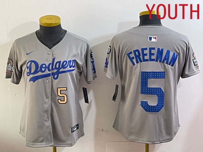 Youth Los Angeles Dodgers 5 Freeman Grey Game 2024 Nike MLB Jersey style 12051